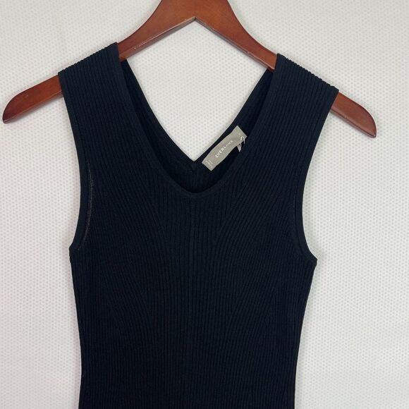 Everlane The Ribbed Viscose Scoop Neck Fitted Stretch Midi Dress Black S - Picture 6 of 11